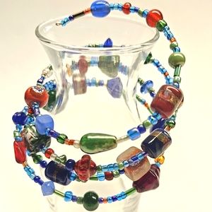Glass Bead Memory Wire Bracelet